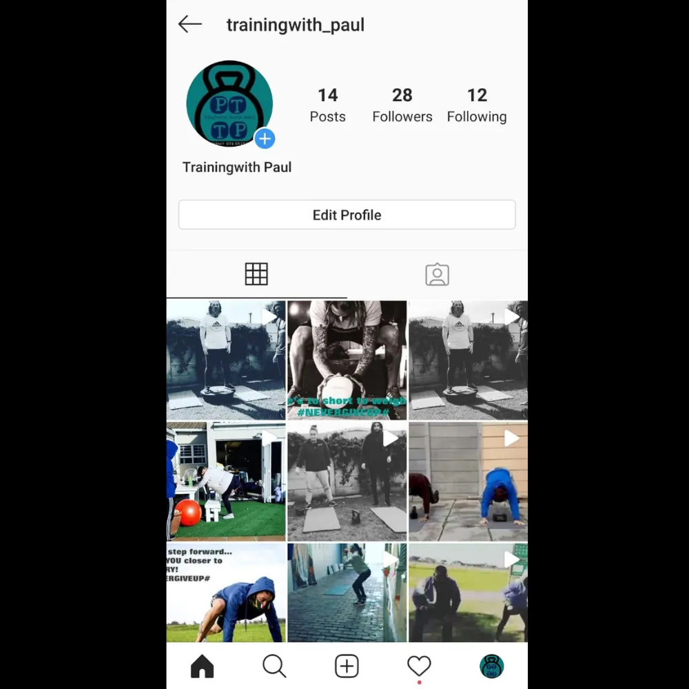 Training with Paul old unbranded Instagram profile